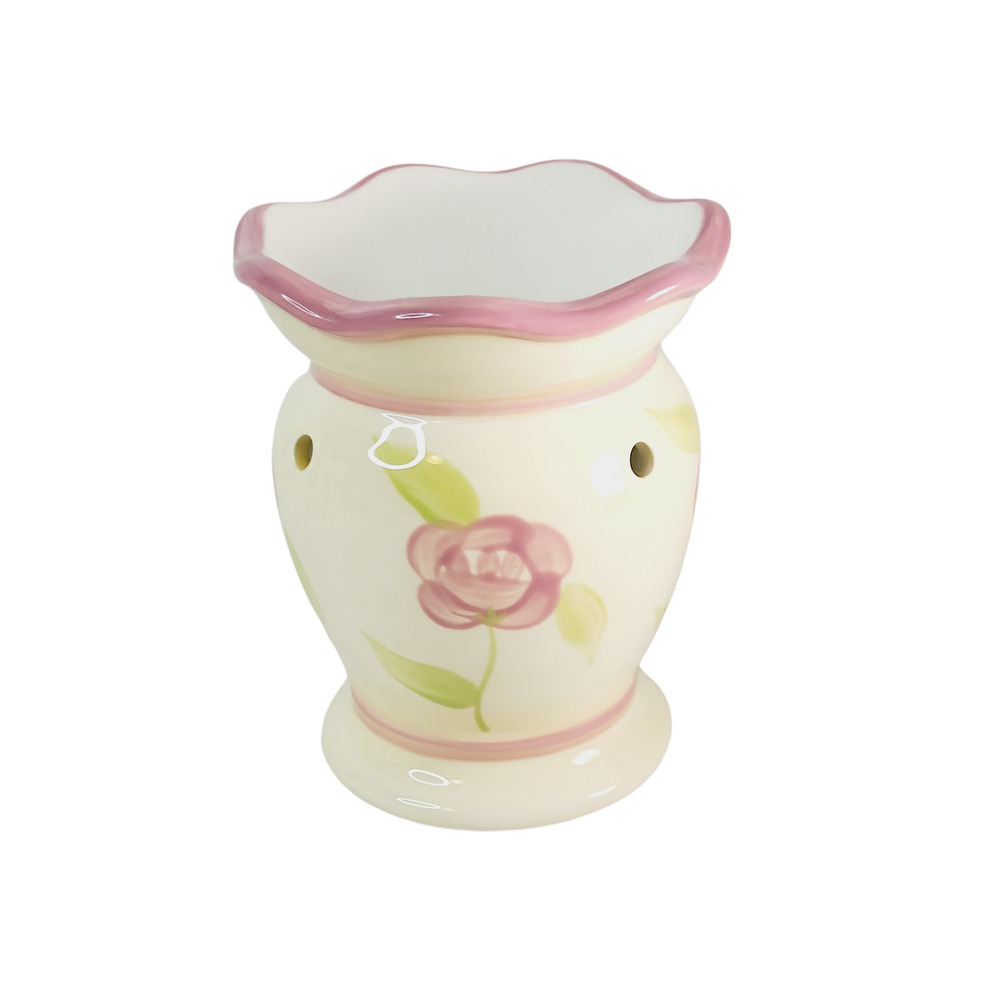 Rose Tealight Tart Warmer Hand Painted Ceramic Pink Cream 6 Inch